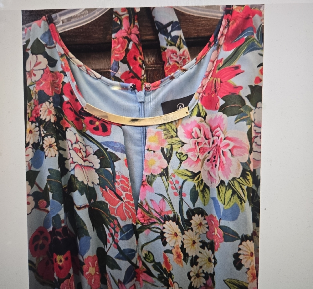 Adrianna Papell Floral Maxi Dress in Blue with Multicolor Bouquet - Picture 6 of 10